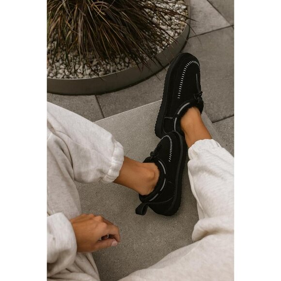 โกWomen Black Suede Leather Fleece Lining Memory Foam Cushion Slip On Slippers - Picture 2 of 5